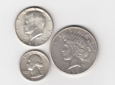 USA, Dollar,Half Dollar, Quarter Dollar coins, 3 x 90% silver coins (no. 484)