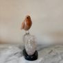 Hand-Carved Gemstone European Robin on Polished Quartz Base Image 2