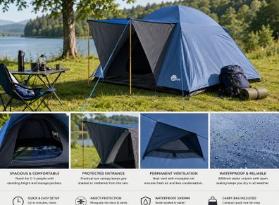 Tent  3  Person Dome Tent Sun Canopy Entrance Ventilation Waterproof 3000mm