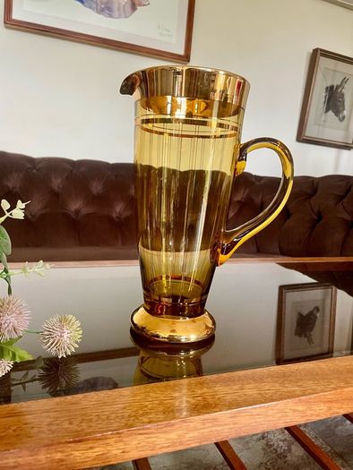 Vintage Hand Blown Amber Tall Glass Cocktail Jug or Vase 1960s
