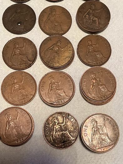 41 old English one penny coins 1903-1967