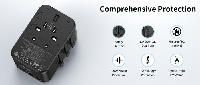 MOMAX Universal Travel Adapter,70W GaN Travel Plug Adapter with UK/EU/AU/US Plugs, 3USB-C PD & 2USB-A QC International Adapter Charger, Adapter Plug for Laptops Tablets Phones Vision Pro 1-World