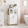_Bathroom Cabinet Sideboard Storage Cabinet Adjustable Shelf Steel Frame Living Room Kitchen White Gold Image 3