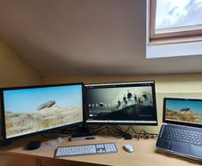 Complete Desk Setup: 2x 27" Monitors + BONTEC Dual Arm Stand + StarTech USB Dock + Laptop Stand + Keyboard & Mouse + Cables