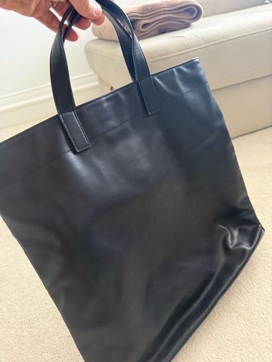 Navy leather tote bag