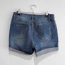 Pre Owned Distressed Turn-Up Denim Shorts Image 4