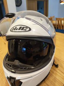Motorbike jacket helmet gloves