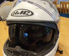 Motorbike jacket helmet gloves