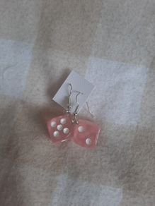 pink dice earrings