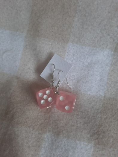 pink dice earrings