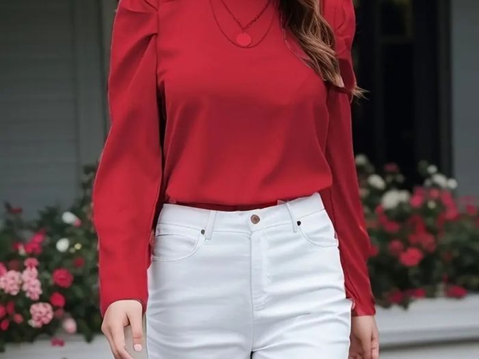 Red Ruched Shoulder Blouse. SIZE 16. New