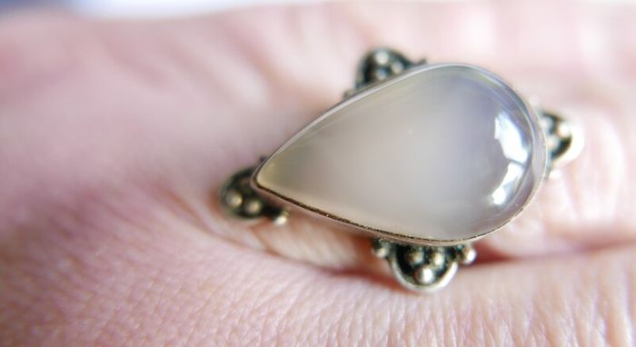 Vintage Agate Gemstone 925 Sterling Silver Jewelry Ring Size P - 7,3g