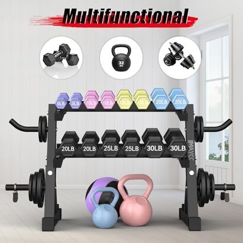 Adjustable Dumbbell Rack Storage 98x41x91/85x32x80CM,2 Tier/3 Tier Weight Storage Rack Organizer Dumbbells Stand Holder Space-Saving Fitness Organiser Durable Stabel Steel for Home Gym