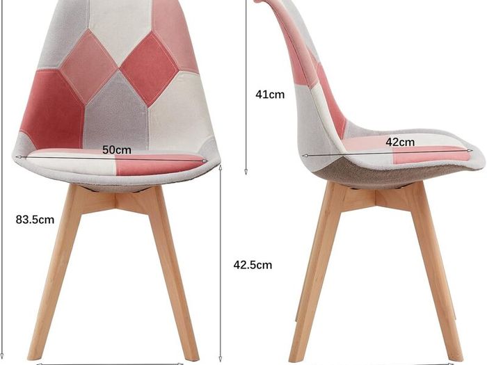 Set of 4 PATCHWORK Upholstered Dining Chairs Morandi Pink  with Patchwork Fabric and Metal Beech Wood Legs for Bedroom Living Room Kitchen