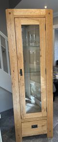 Solid oak glass cabinet with light