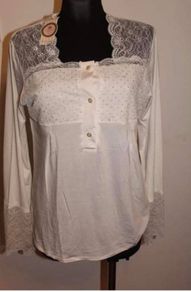 BNWT Jeremi lingerie long sleeve cream top with lace size L UK12 EU40 Postage included