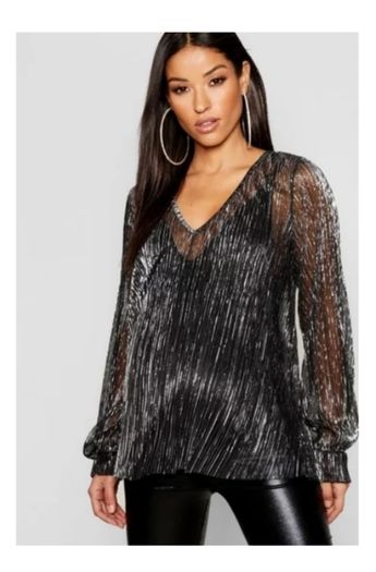 Maternity top (Boohoo) black/silver size 10