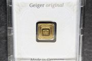Gold Bar Geiger original - 1 gram .9999 square in capsule assay