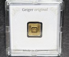 Gold Bar Geiger original - 1 gram .9999 square in capsule assay cert
