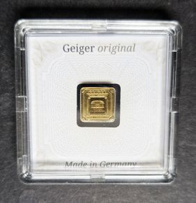Gold Bar Geiger original - 1 gram .9999 square in capsule assay cert