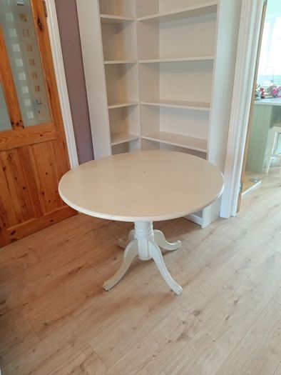 White Circular Drop Leaf Dining Table 102cm