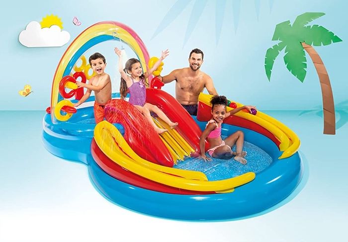 Dinoland Play Center Inflatable Water Play Center, Assorted Model (with and without volcano), Multicoloured, 333x229x112 cm, 280 Litres (FREE SHIPPING)