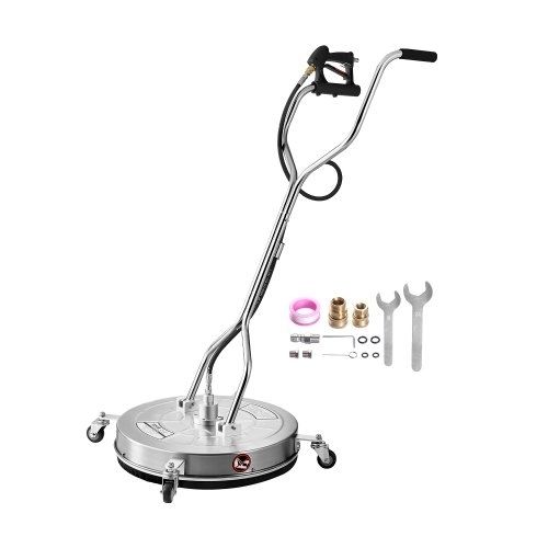 24" Pressure Washer Surface Cleaner, Stainless Steel Pressure Washer Attachments with 4 Wheels, 4000 Max PSI, 3/8 Quick Connector, 2 Spray Nozzles, Dual Handle, for Concrete, Patio, Sidewalk