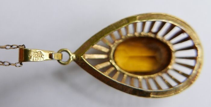 Vintage Citrine Paste Gold Plate Pendant Chain Necklace length 22"