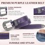 Unisex Premium Purple Genuine Leather Belt Vintage Engraved Silver Buckle Image 6
