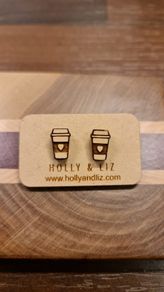 Holly and Liz - Coffee Cup Stud Earrings Made from Maple Wood