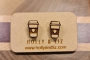 Holly and Liz - Coffee Cup Stud Earrings Made from Maple Wood
