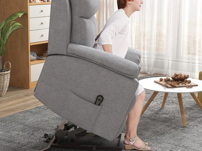 Power Lift Recliner Chair, Electric Lift Chair for Elderly, Overstuffed Linen Fabric Riser and Reclining Armchair with Remote Control, Side Pockets, for Living Room, Grey