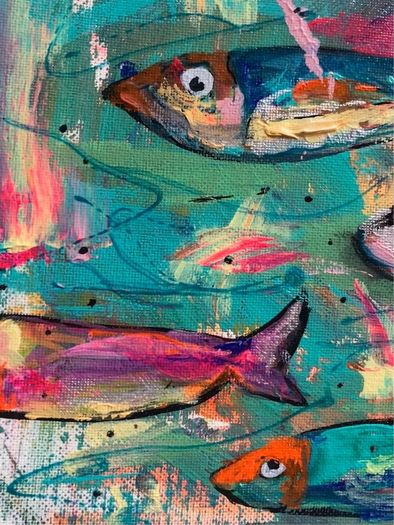 Framed Original Abstract Painting of Fish Original Gift