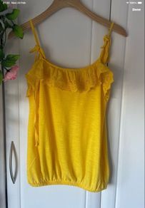top river island bright yellow frilled top size 6
