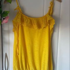 top river island bright yellow frilled top size 6