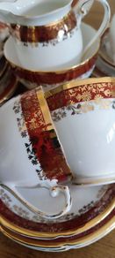 20 pcs Vintage Royal Tara Tea Set Burgundy Red Gold
