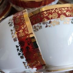 20 pcs Vintage Royal Tara Tea Set Burgundy Red Gold