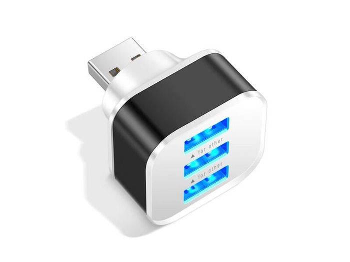 3 Port USB Charger Hub Splitter Multi USB Charging Adapter Black White