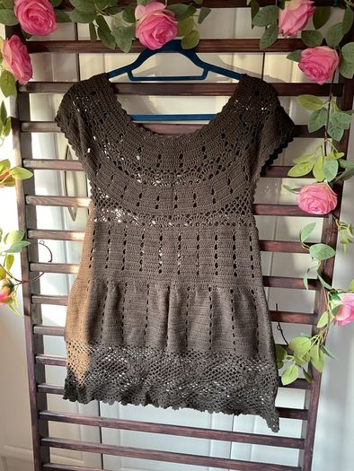 Brown crochet top/ tunic/cover up 100% cotton