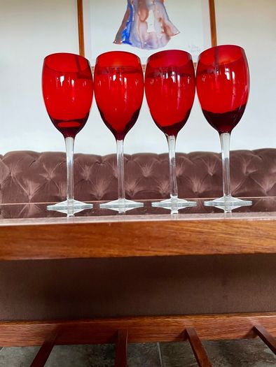 Vintage Italian Hand Blown Ruby Red Wine or Water Goblets 23 cm Tall