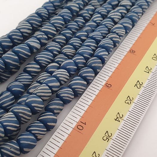 Vintage African Style White Stripe Blue 7mm -8mm Glass Beads Necklace Strand