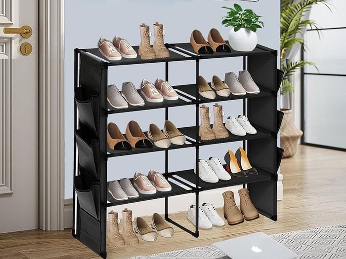 FREE EXPRESS SHIPPING 4-Tier Shoe Rack, Shoe Racks Storage Organizer, Shoe Holder with 6 Side Pockets, Large Shoe Storage Shelves for Wardrobe Bedroom Door Closet Entryway Hallway, Holds Up To 20-24 Pairs