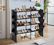 FREE EXPRESS SHIPPING 4-Tier Shoe Rack, Shoe Racks Storage Organizer, Shoe Holder with 6 Side Pockets, Large Shoe Storage Shelves for Wardrobe Bedroom Door Closet Entryway Hallway, Holds Up To 20-24 Pairs