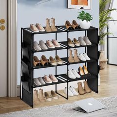 FREE EXPRESS SHIPPING 4-Tier Shoe Rack, Shoe Racks Storage Organizer, Shoe Holder with 6 Side Pockets, Large Shoe Storage Shelves for Wardrobe Bedroom Door Closet Entryway Hallway, Holds Up To 20-24 Pairs