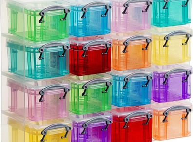 16x0.14 Litre Plastic Storage Box Organiser Clear & Assorted