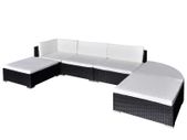 6 Piece Garden Lounge Set with Cushions Poly Rattan Black