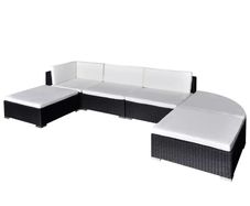 6 Piece Garden Lounge Set with Cushions Poly Rattan Black