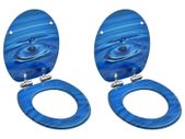 WC Toilet Seats with Soft Close Lid 2 pcs MDF Blue Water Drop Design