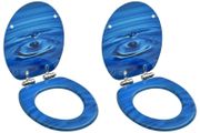 WC Toilet Seats with Soft Close Lid 2 pcs MDF Blue Water Drop Design