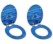 WC Toilet Seats with Soft Close Lid 2 pcs MDF Blue Water Drop Design